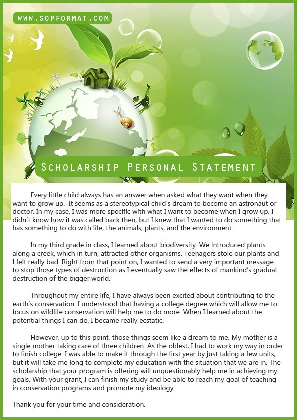 Scholarship Personal Statement Format SOP Format