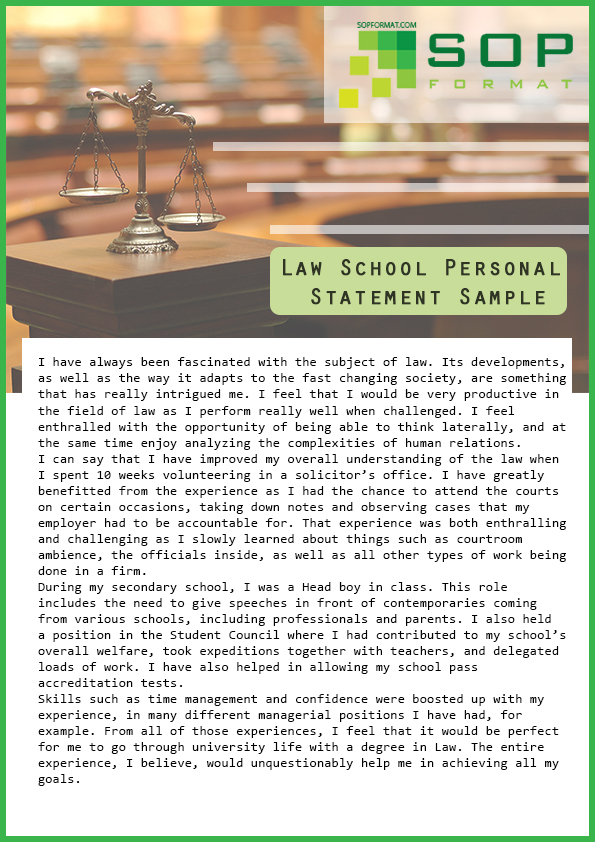 Law School Personal Statement Format SOP Format