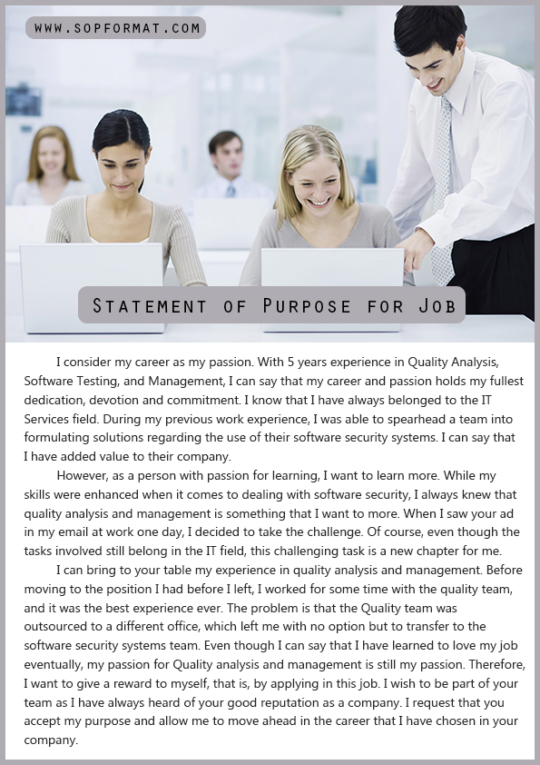 Flawless Statement Of Purpose Format For Job SOP Format